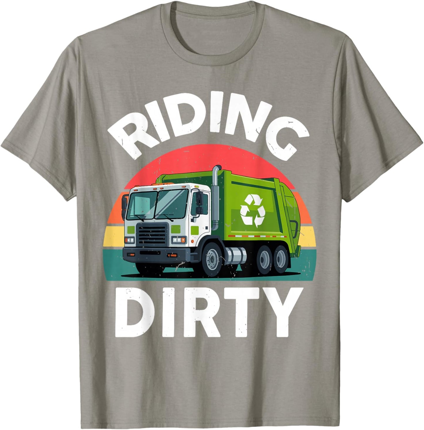 Toddler Riding Dirty Garbage Truck Funny Recycling Boy Baby T-Shirt - T-Shirt | Sand