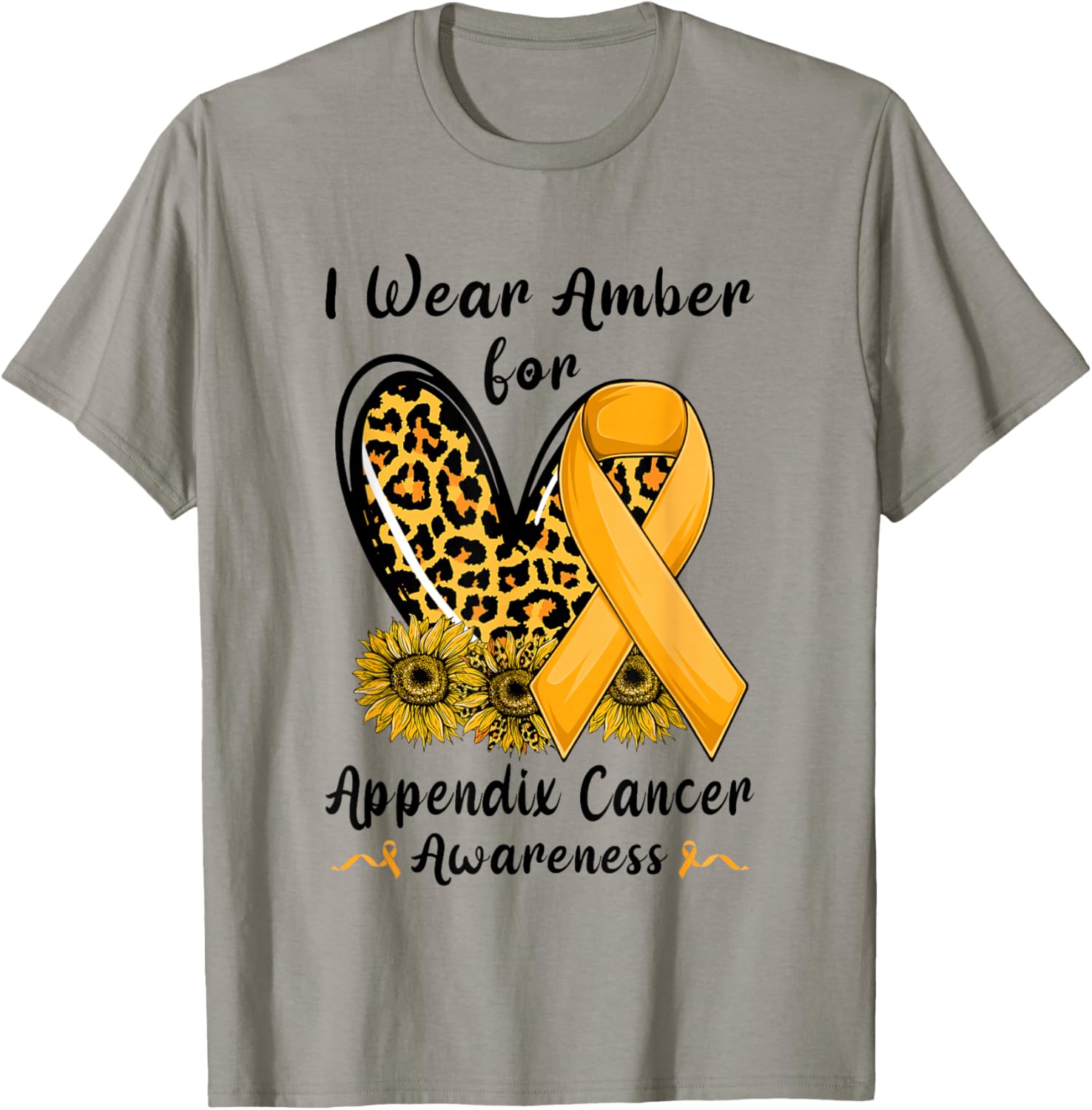 Leopard Heart I Wear Amber For Appendix Cancer Awareness T-Shirt - T-Shirt | Sand
