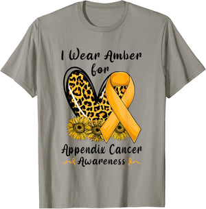 Leopard Heart I Wear Amber For Appendix Cancer Awareness T-Shirt - T-Shirt | Sand