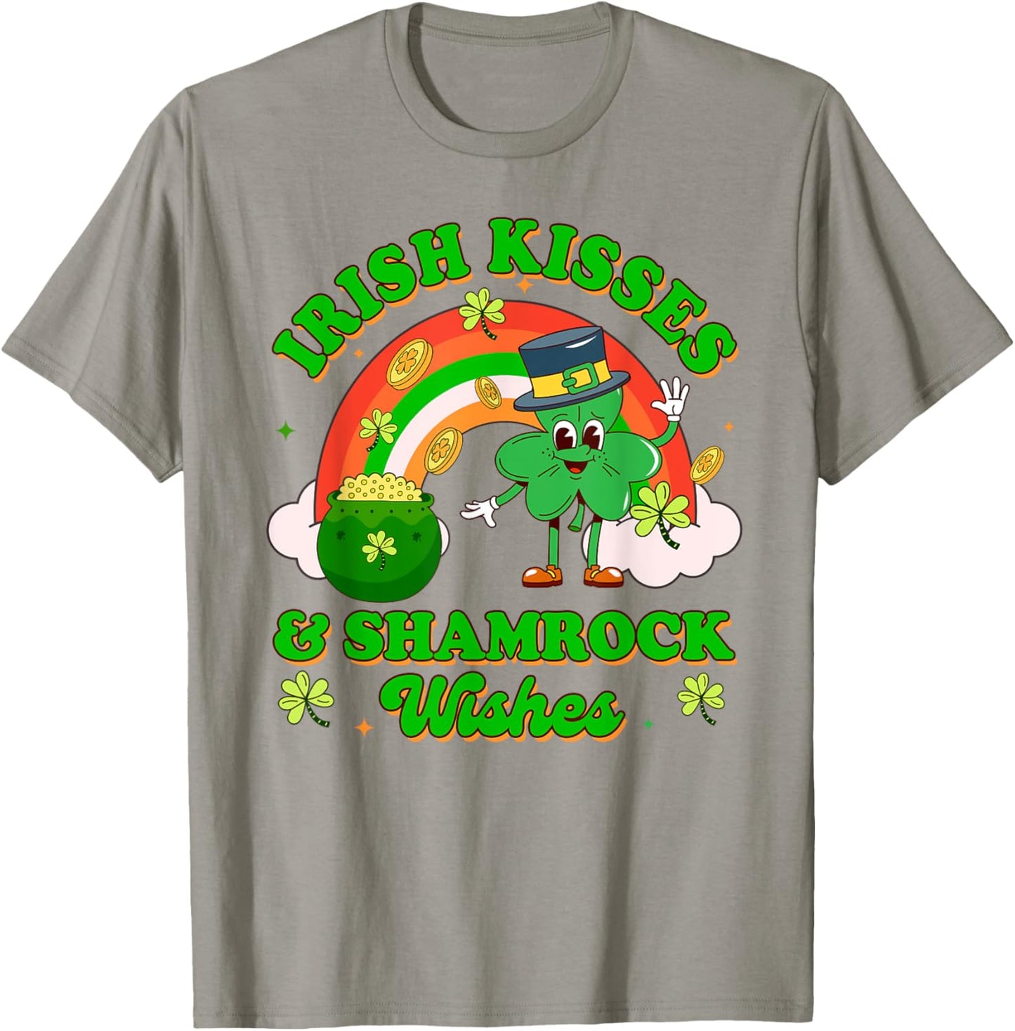 St. Patrick's Lucky Shamrock Irish Kisses & Shamrock Wishes T-Shirt - T-Shirt | Sand