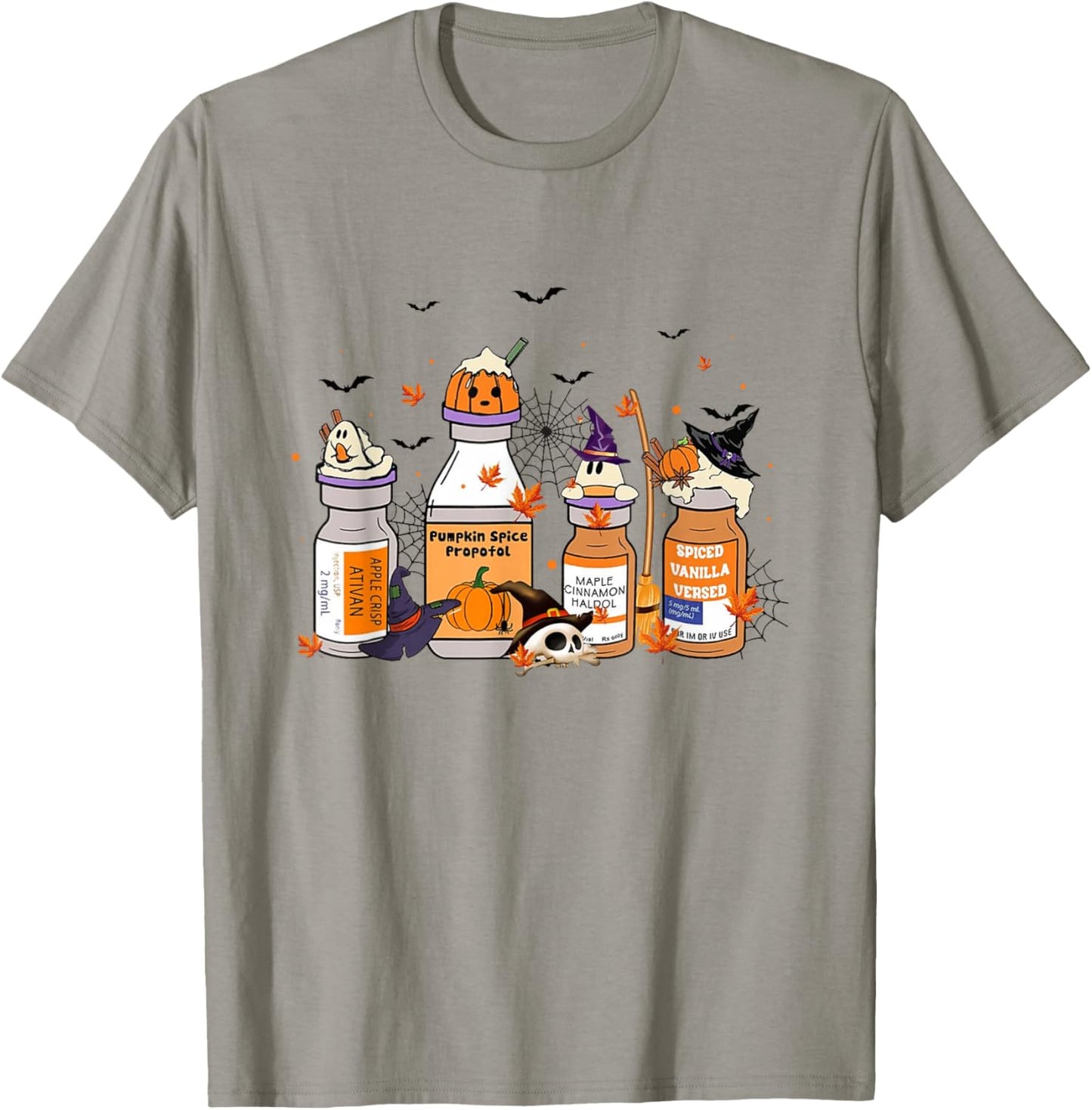 Halloween Nurse Pills Pumpkin Spice Propofol ICU Nurse T-Shirt - T-Shirt | Sand