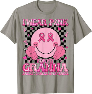 I Wear Pink For My Granna Breast Cancer Awareness Groovy T-Shirt - T-Shirt | Sand