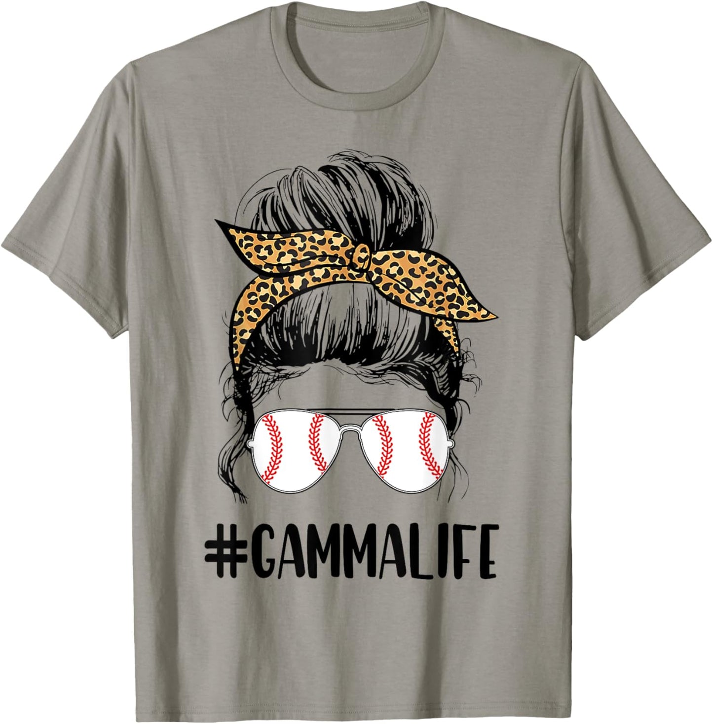 T-ball Gamma Life Messy Bun Leopard Print Softball T-Shirt - T-Shirt | Sand