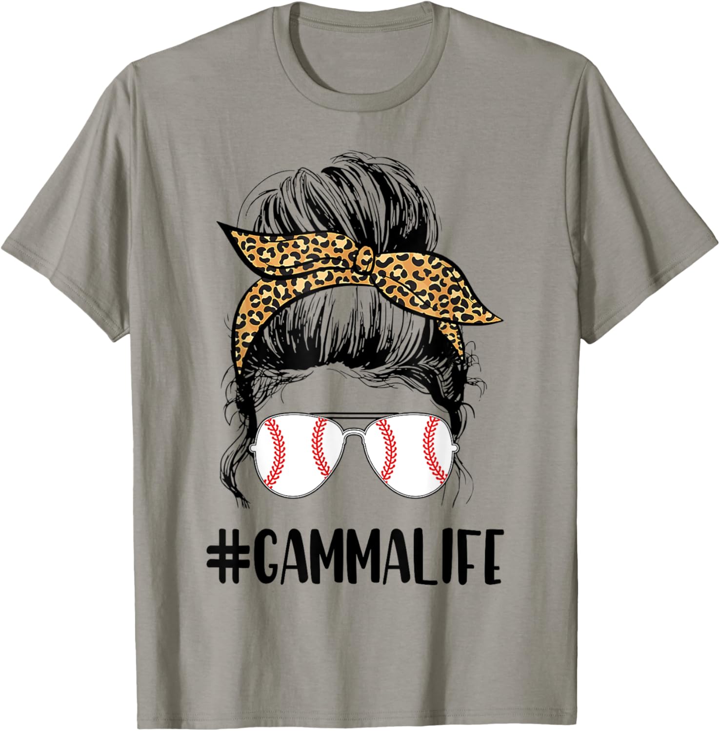 T-ball Gamma Life Messy Bun Leopard Print Softball T-Shirt - T-Shirt | Sand
