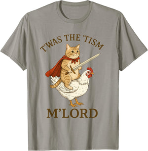 Cat TWAS The Tism M'Lord Funny Autism Meme Chicken Rider T-Shirt - T-Shirt | Sand