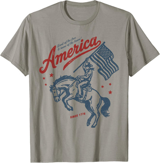 America Land of The Free Home of The Brave Rodeo Cowboy T-Shirt - T-Shirt | Sand