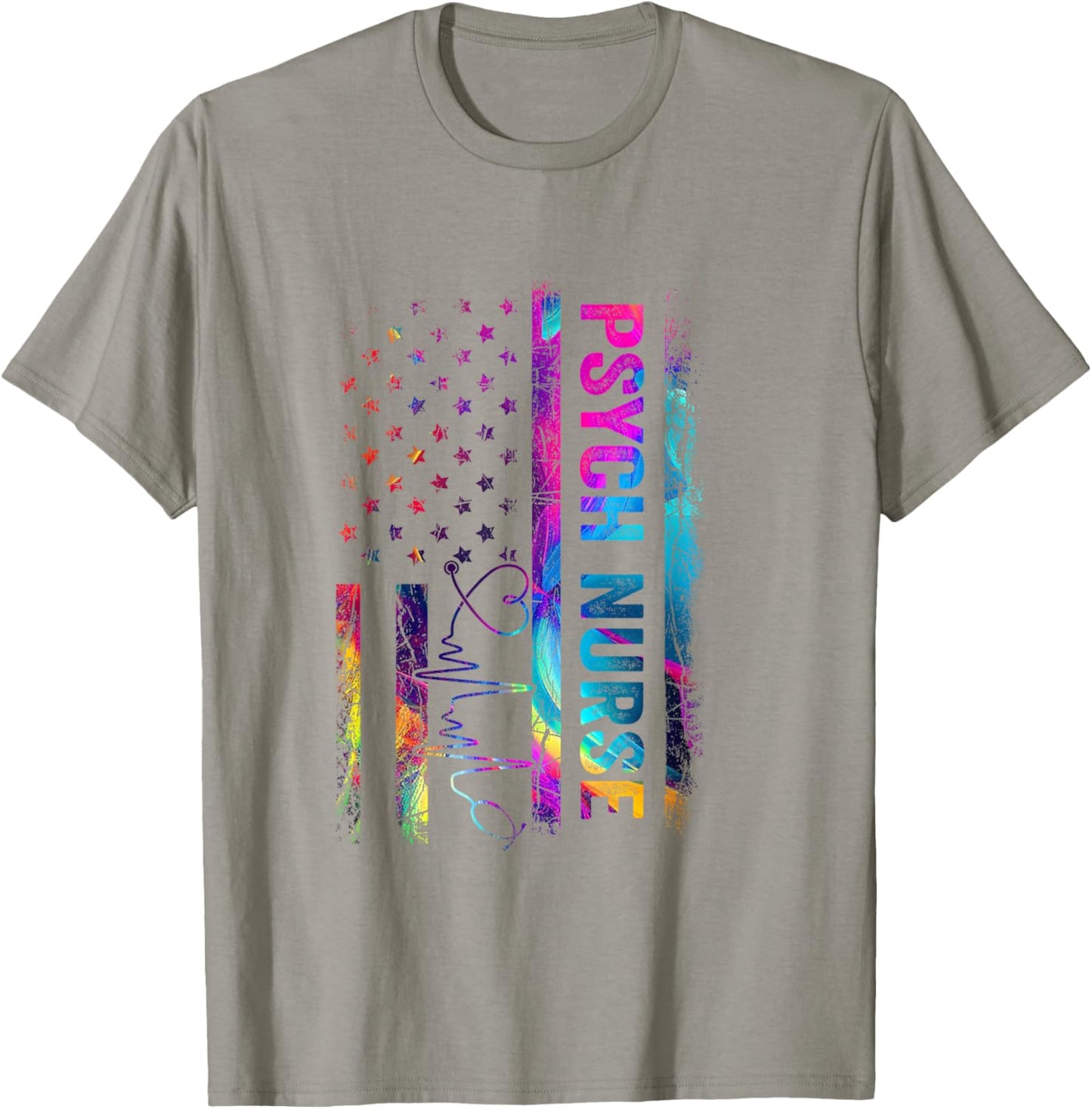 Psych Nurse Tie Dye American Flag Patriotic Nurse Day T-Shirt - T-Shirt | Sand