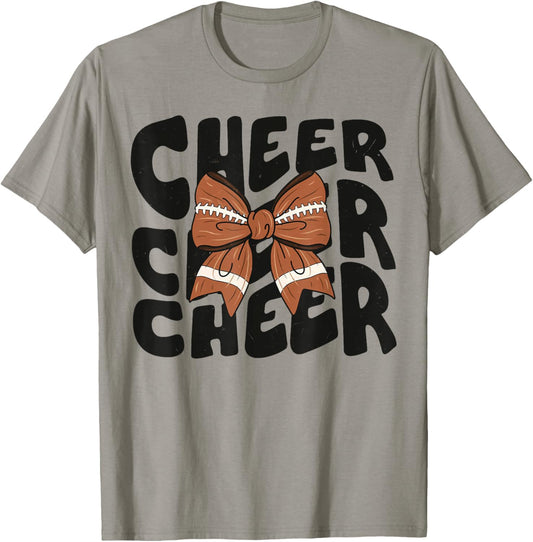 Cheer Coquette Bow American Football Game Day Thanksgiving T-Shirt - T-Shirt | Sand
