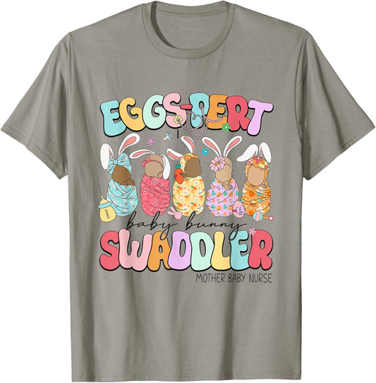 Mother Baby Nurse Easter Swaddle Specialist Postpartum Nurse T-Shirt - T-Shirt | Sand