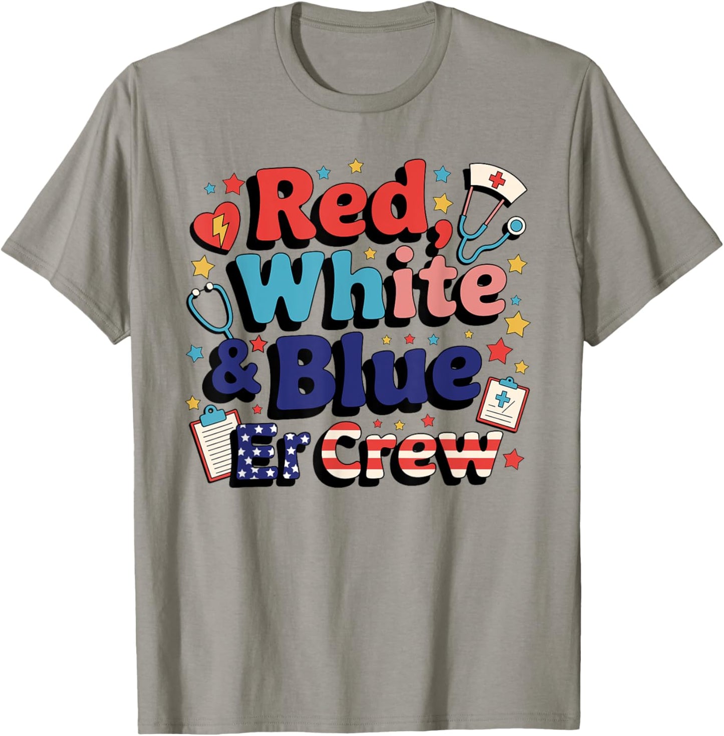Retro Red White Blue Er Crew Emergency Room 4th Of July T-Shirt - T-Shirt | Sand