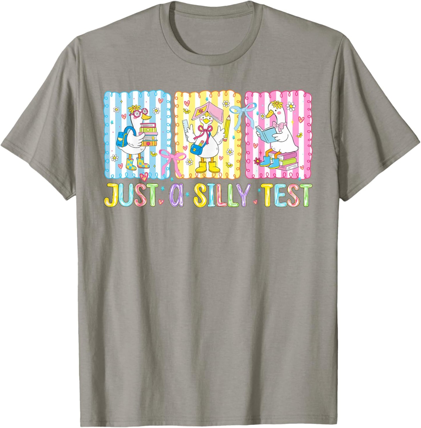 Just A Silly Test Day Funny School Goose Teacher Testing T-Shirt - T-Shirt | Sand