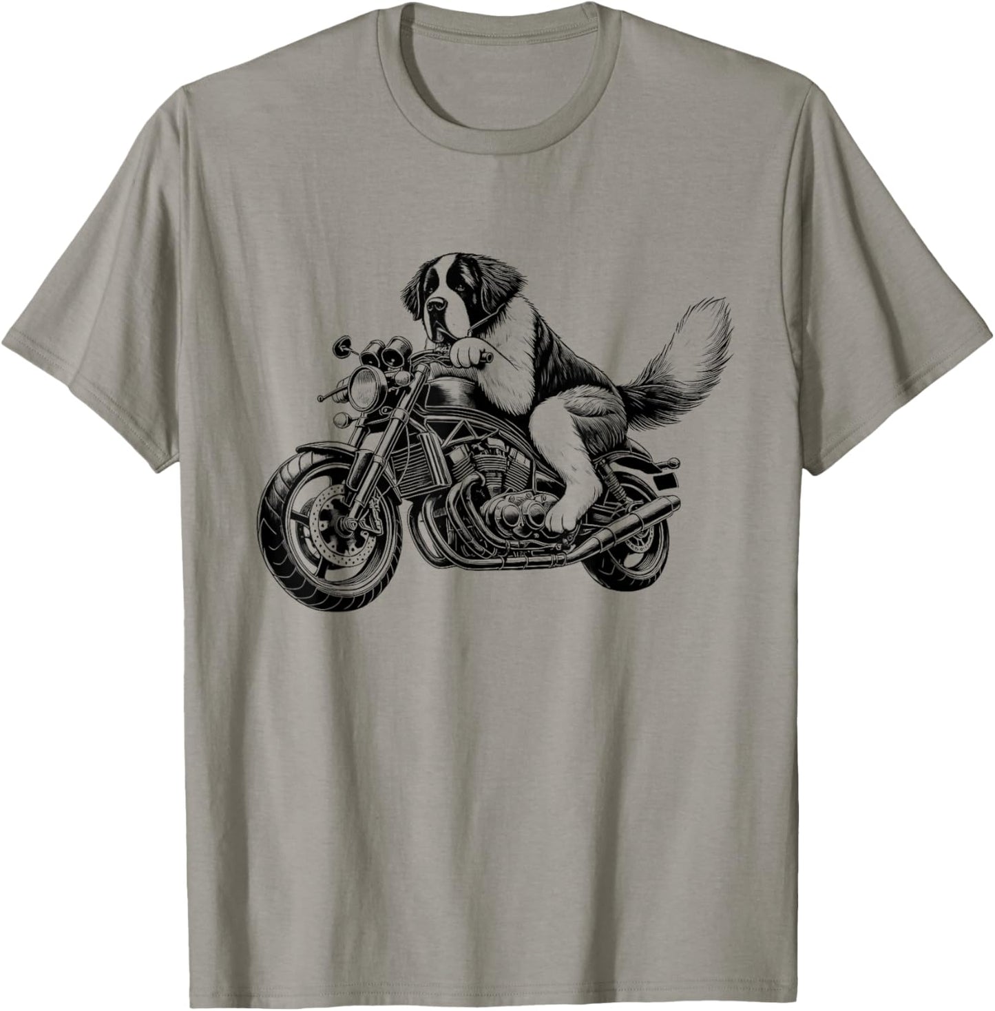 Cool Saint Bernard Riding a Motorcycle Biker Dog Lover T-Shirt - T-Shirt | Sand
