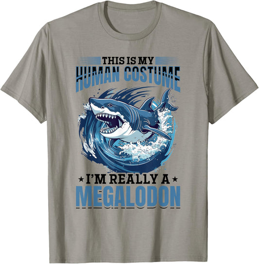 Funny Megalodon Shark Animal This Is My Human Costume I'm T-Shirt - T-Shirt | Sand