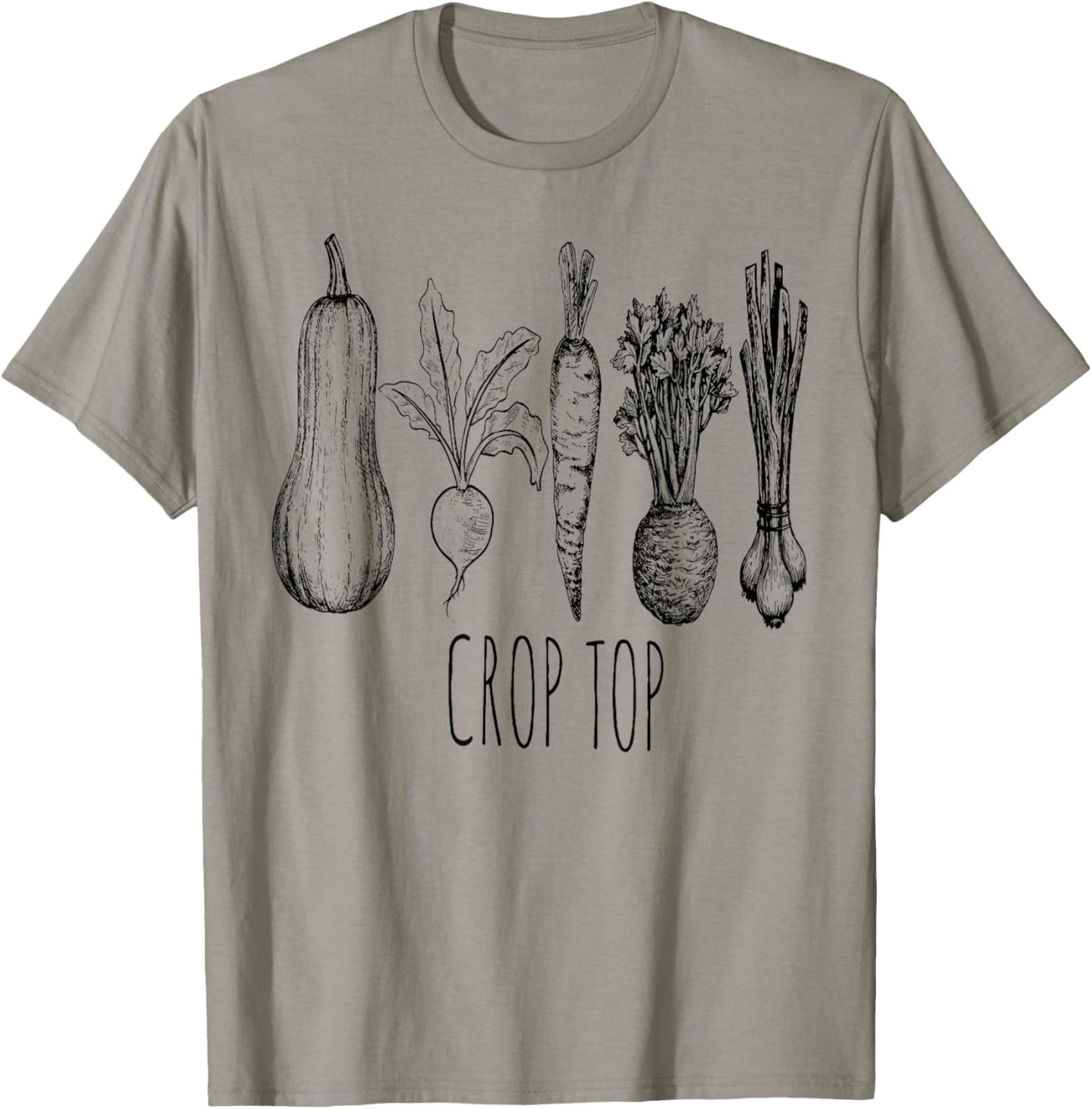 Crop Top Funny Gardening Pun Vegetable Art T-Shirt - T-Shirt | Sand
