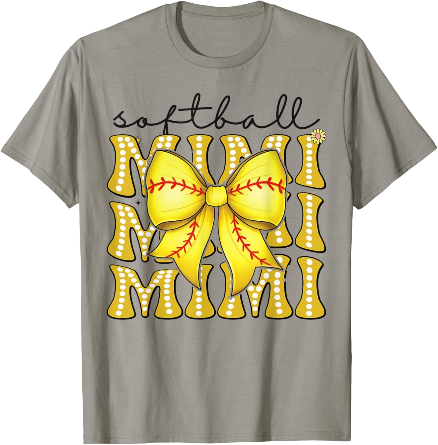 Softball Mimi Retro Softball Coquette Bow Groovy T-Shirt - T-Shirt | Sand