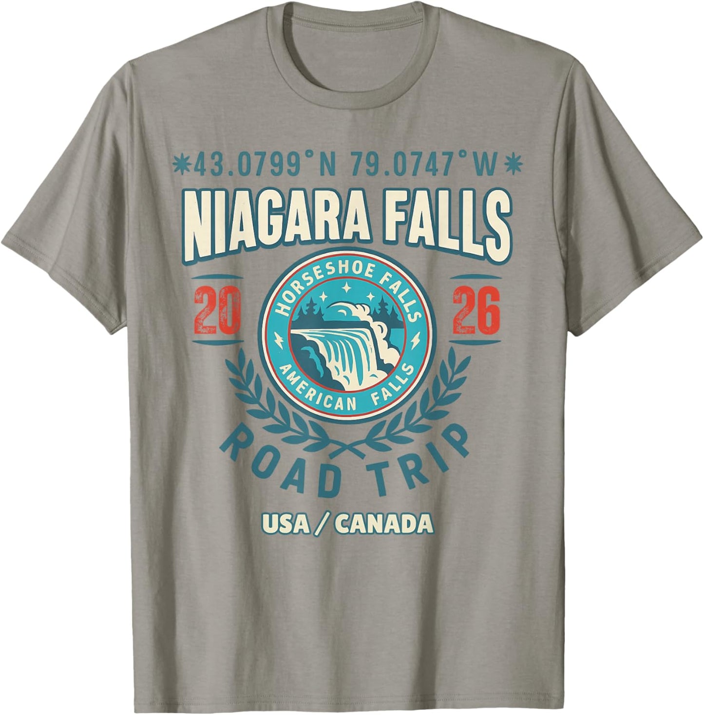 Niagara Falls 2026 Coordinates Road Trip Souvenir T-Shirt - T-Shirt | Sand