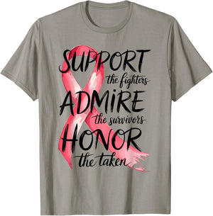 Support Admire Honor Breast Cancer Awareness Warrior Ribbon T-Shirt - T-Shirt | Sand