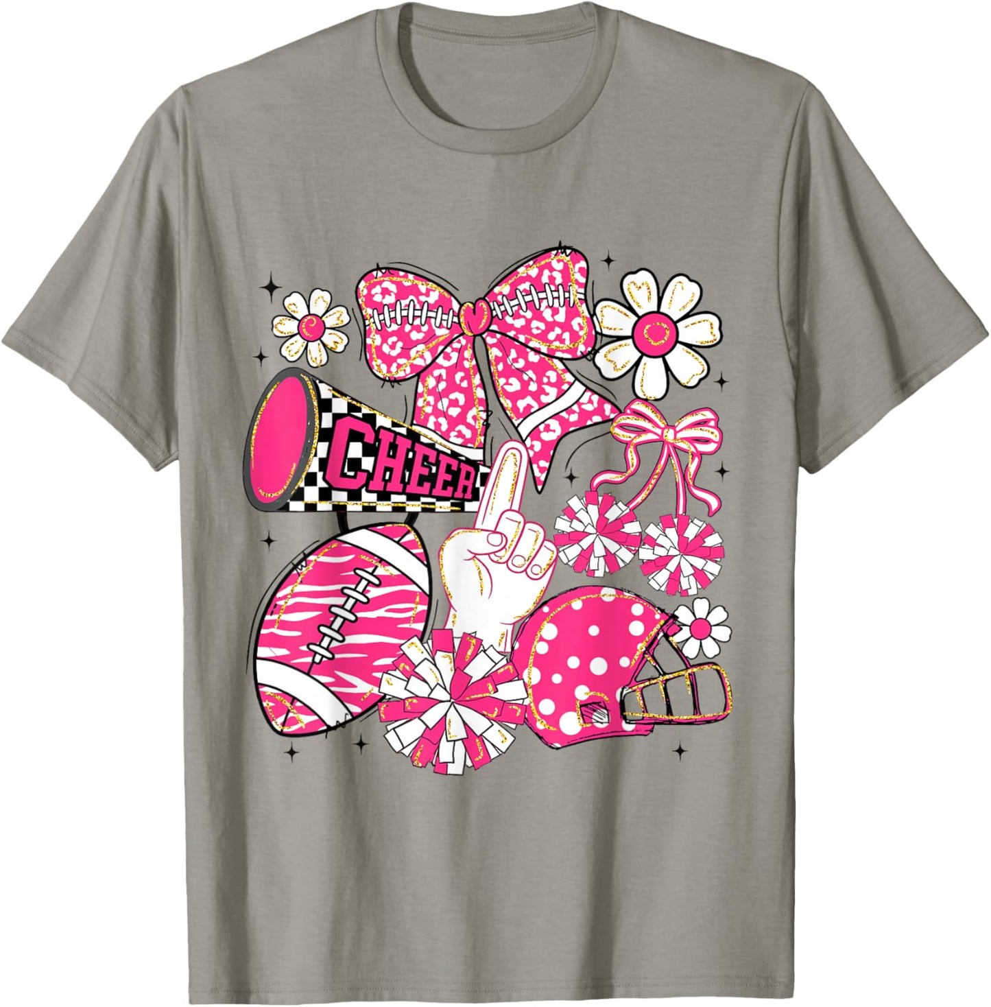 Coquette Bow Cheer Floral Football Game Day Cheerleading T-Shirt - T-Shirt | Sand