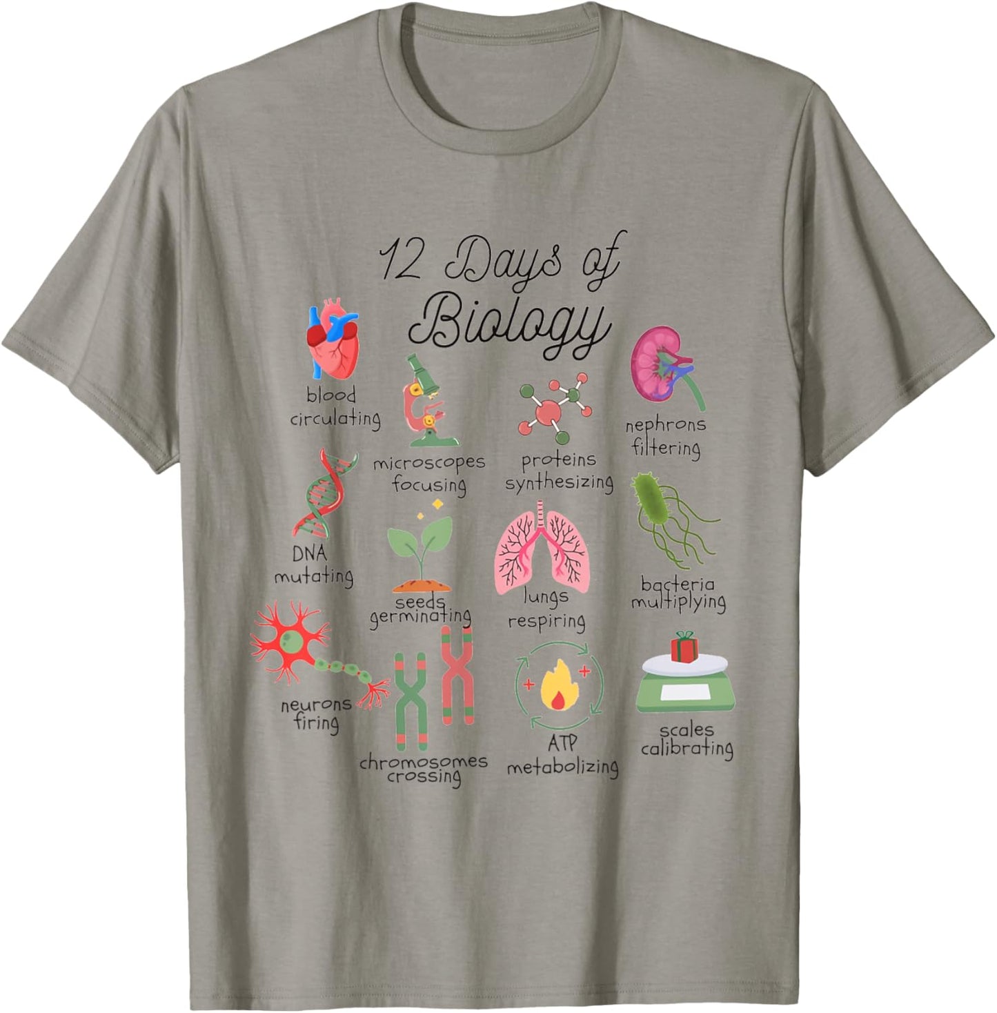 12 Days Of Biology Science Christmas Science Teacher Student T-Shirt - T-Shirt | Sand