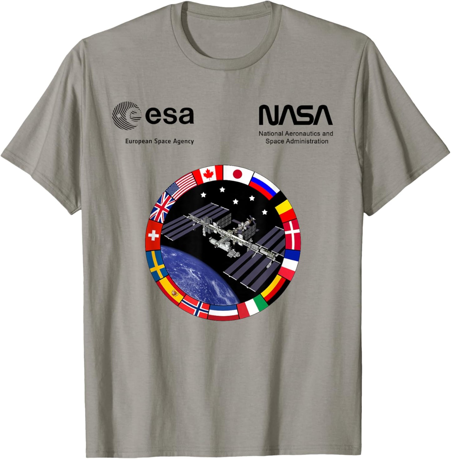 NASA Worm and ESA Logo ISS International Space Station T-Shirt - T-Shirt | Sand