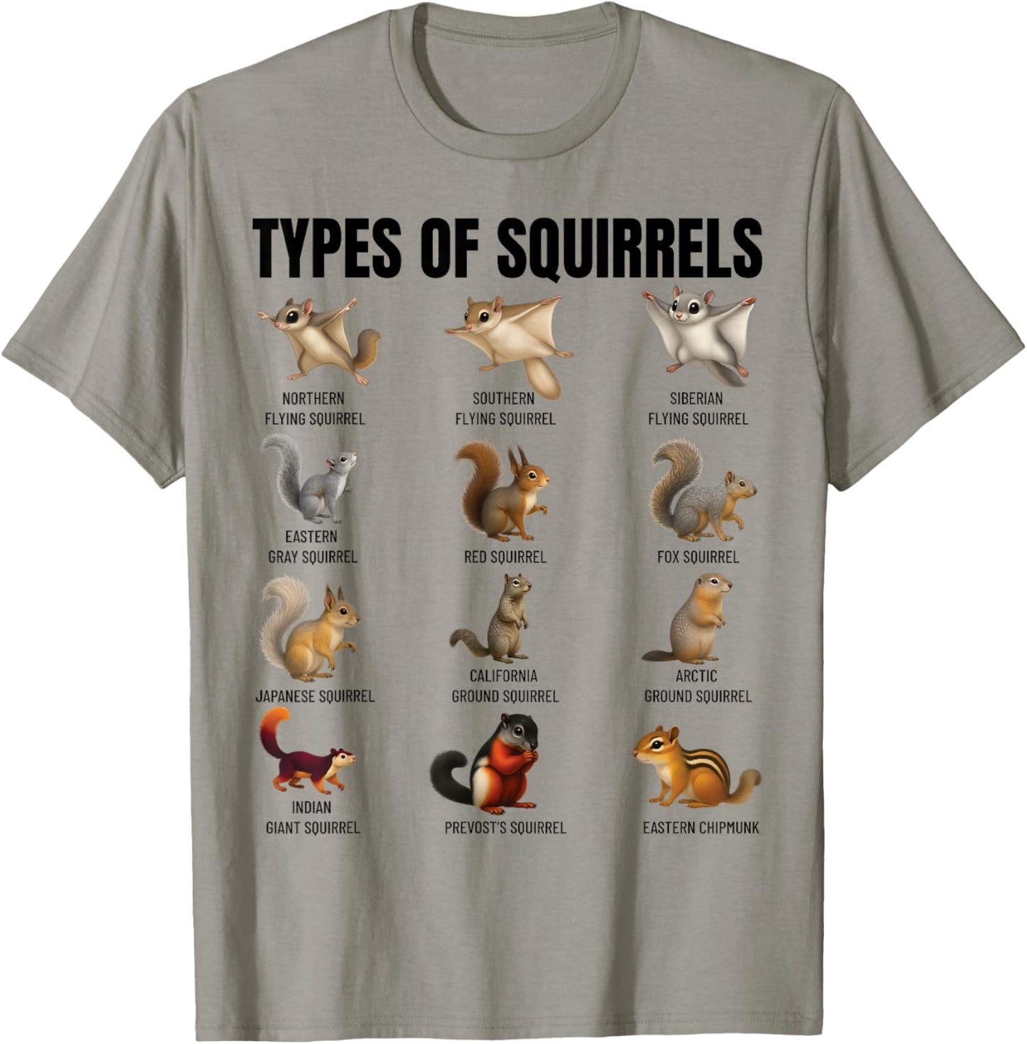 Types of Squirrels Identification Chart Species of Squirrels T-Shirt - T-Shirt | Sand