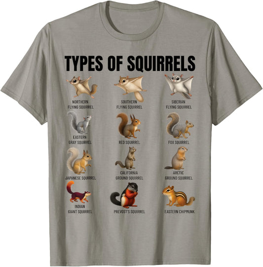 Types of Squirrels Identification Chart Species of Squirrels T-Shirt - T-Shirt | Sand