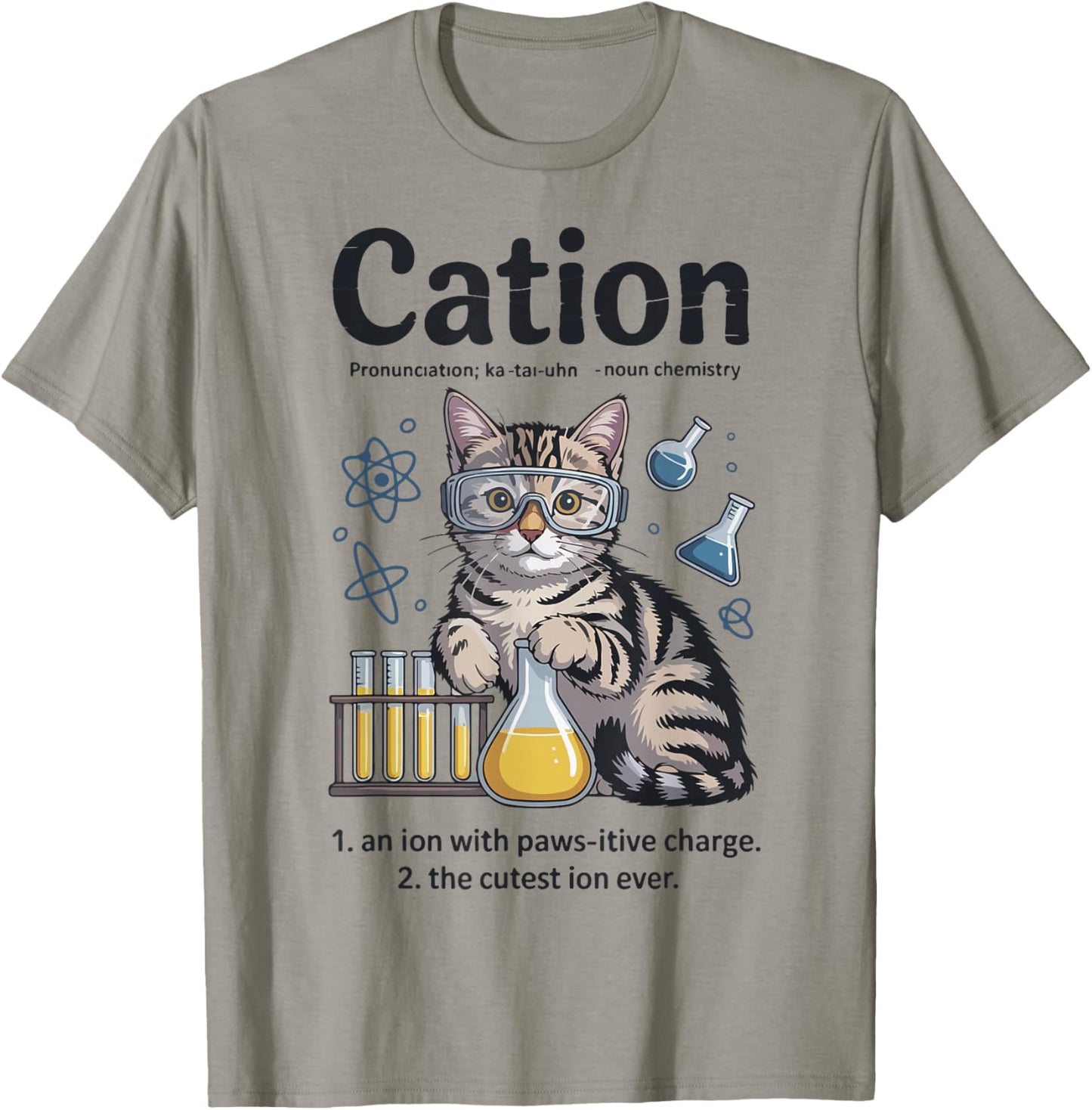Cation Shirt Cat Chemistry Science Teacher Funny Chemist Pun T-Shirt - T-Shirt | Sand