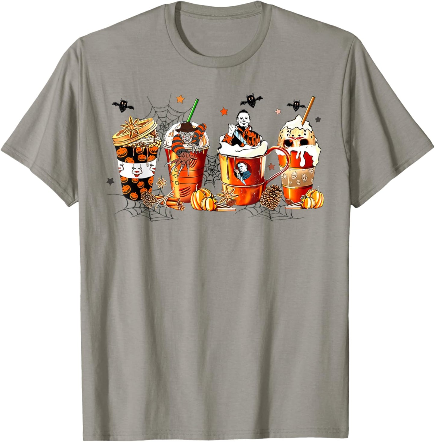 Vintage Halloween Horror Latte Coffee Cups Ghost Skeleton T-Shirt - T-Shirt | Sand