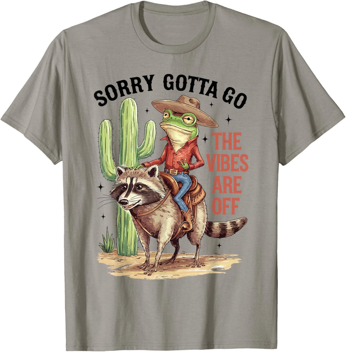 Sarcastic Cowboy Frog Riding Raccoon Weird Vintage Design T-Shirt - T-Shirt | Sand