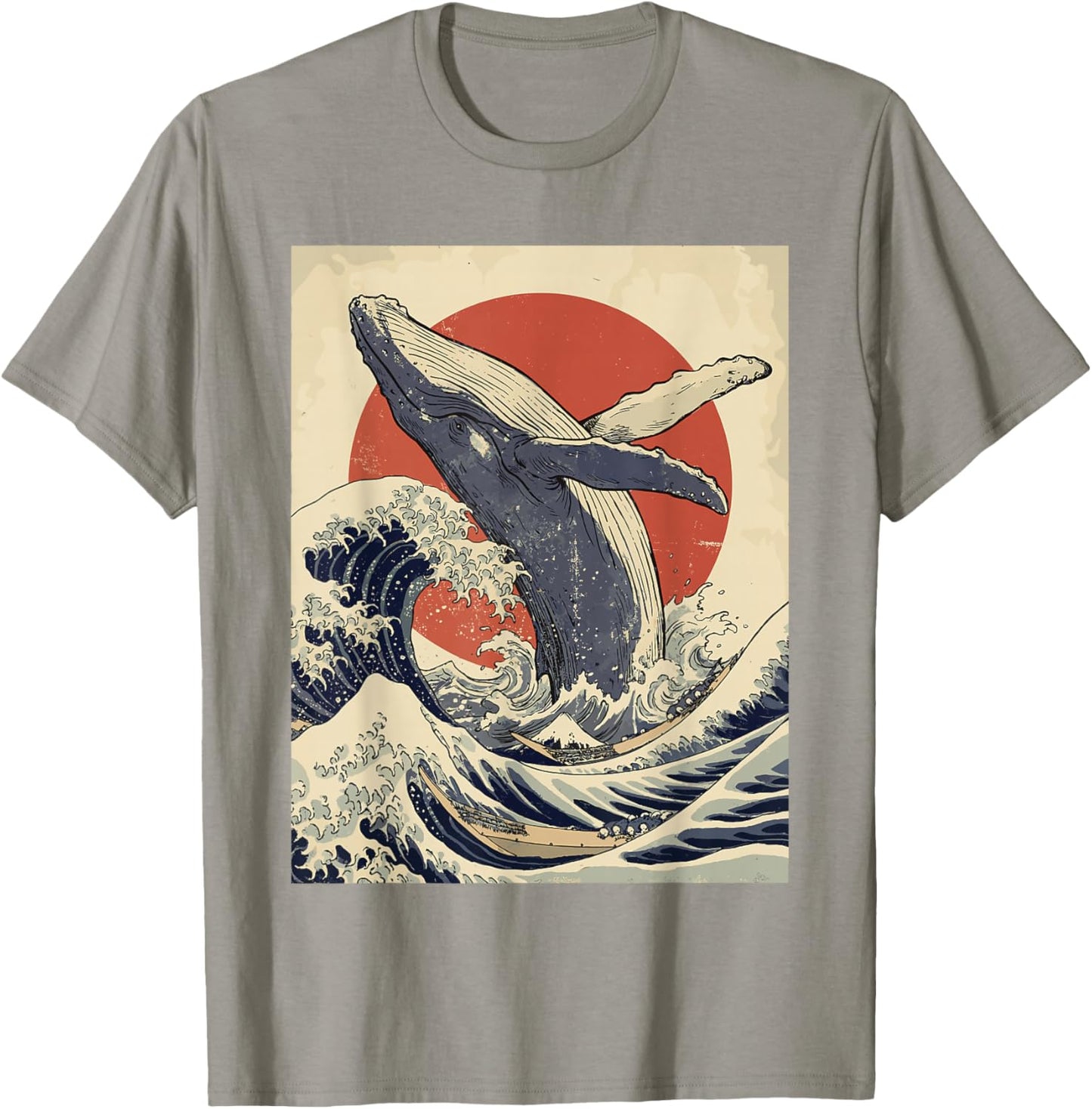 Humpback Whale Japanese Woodblock Art Great Wave Vintage T-Shirt - T-Shirt | Sand