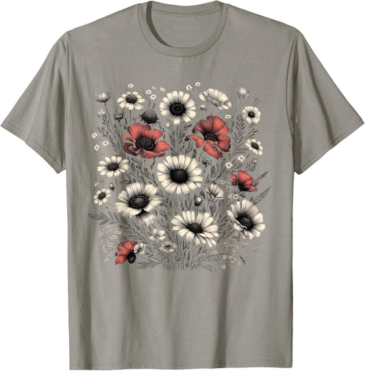 Vintage Flowers Women Wildflower Graphic Floral Gardening T-Shirt - T-Shirt | Sand