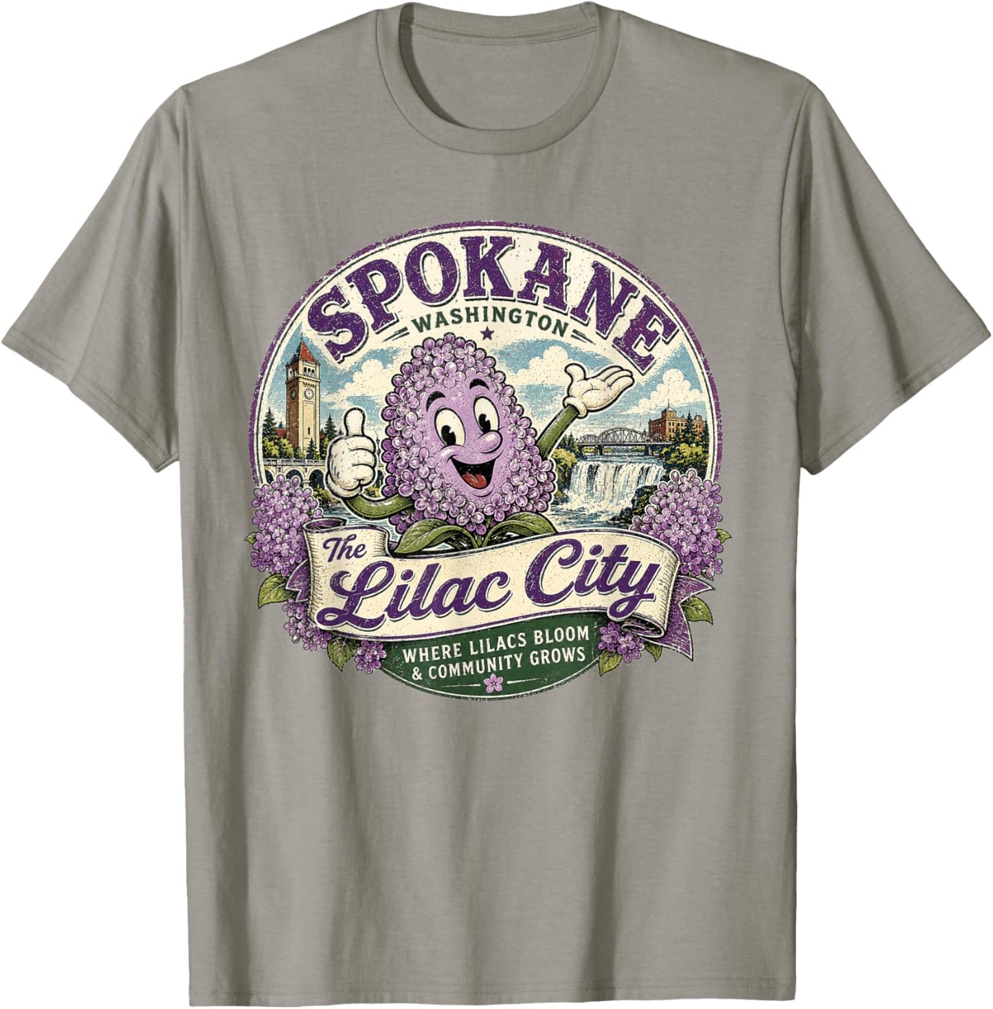 Spokane Washington - The Lilac City Vintage Graphic Mascot T-Shirt - T-Shirt | Sand