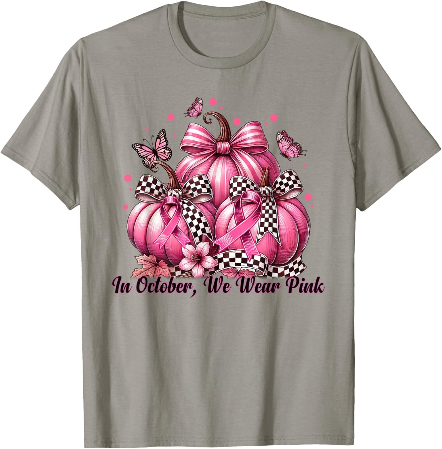 Coquette Bow Pumpkin In October We Wear Pink Breast Cancer T-Shirt - T-Shirt | Sand