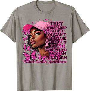 Black Afro Women Butterflies Breast Cancer Awareness Support T-Shirt - T-Shirt | Sand