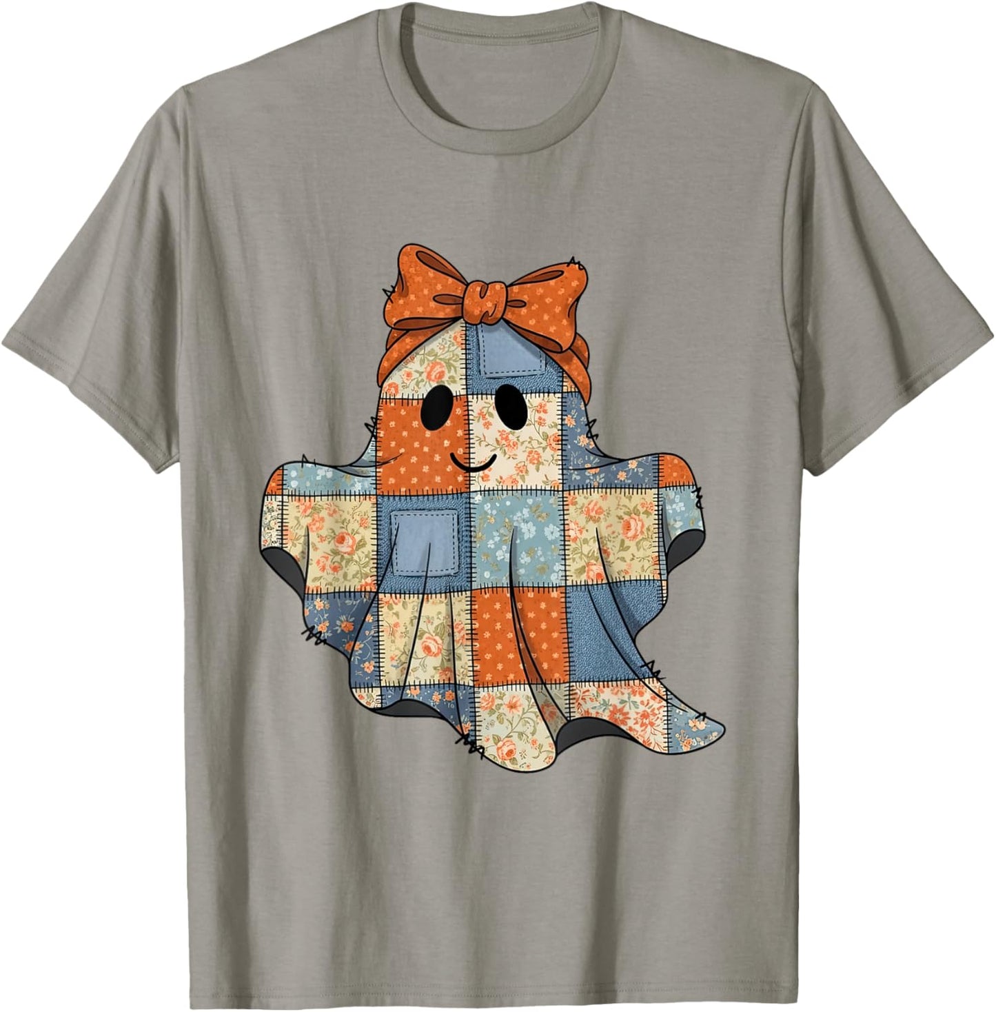 Coquette Bow Floral Boo Ghost Halloween Pumpkin Spooky Vibes T-Shirt - T-Shirt | Sand
