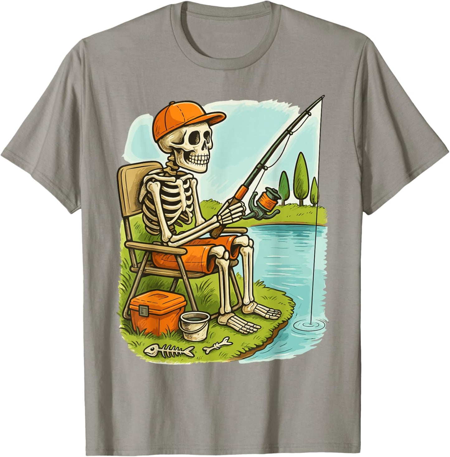 Funny Skeleton Fishing Halloween Costume T-Shirt - T-Shirt | Sand