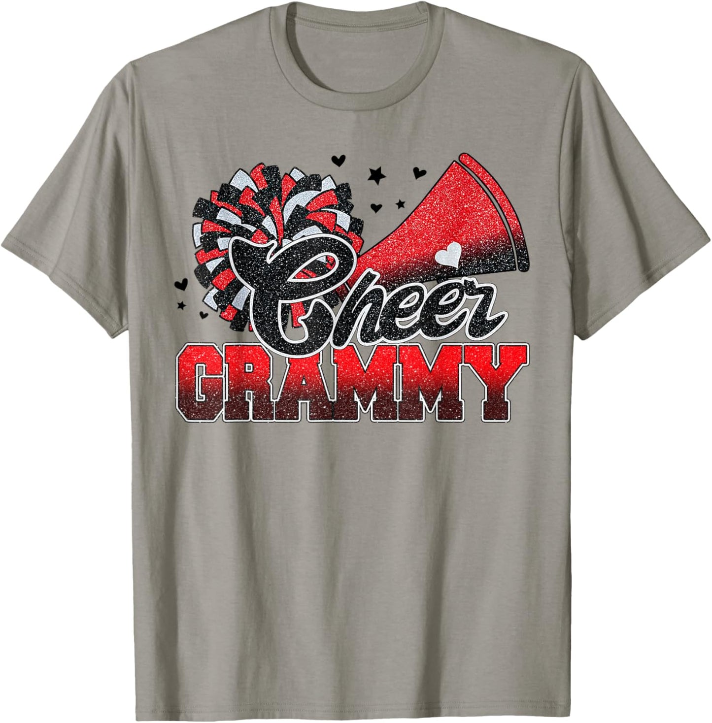 Cheer Grammy Cheer Leader Gift Biggest Fan Black Red Pom Pom T-Shirt - T-Shirt | Sand