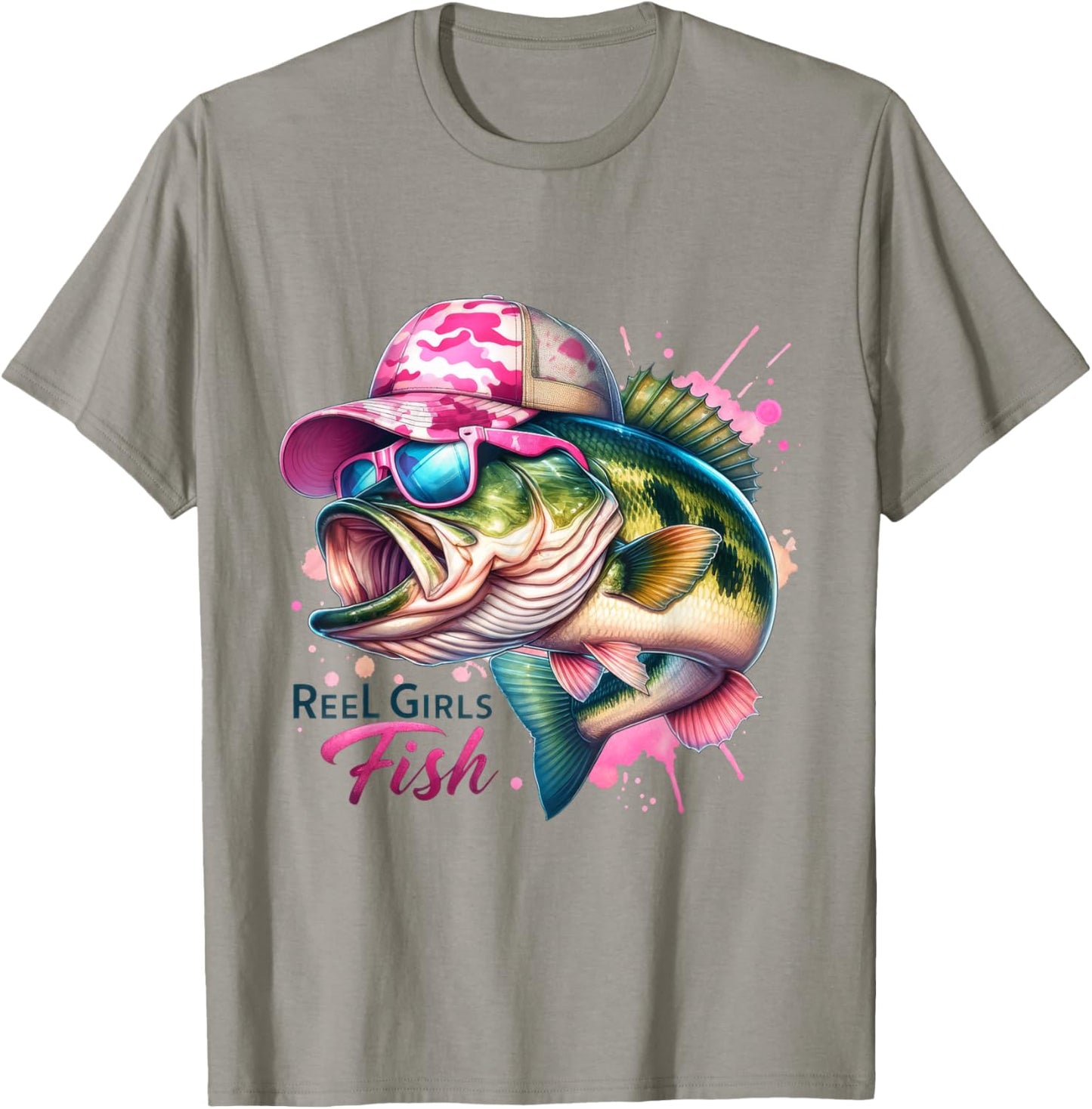 Reel Girls Fish, Lady Fishing, Largemouth Bass T-Shirt - T-Shirt | Sand