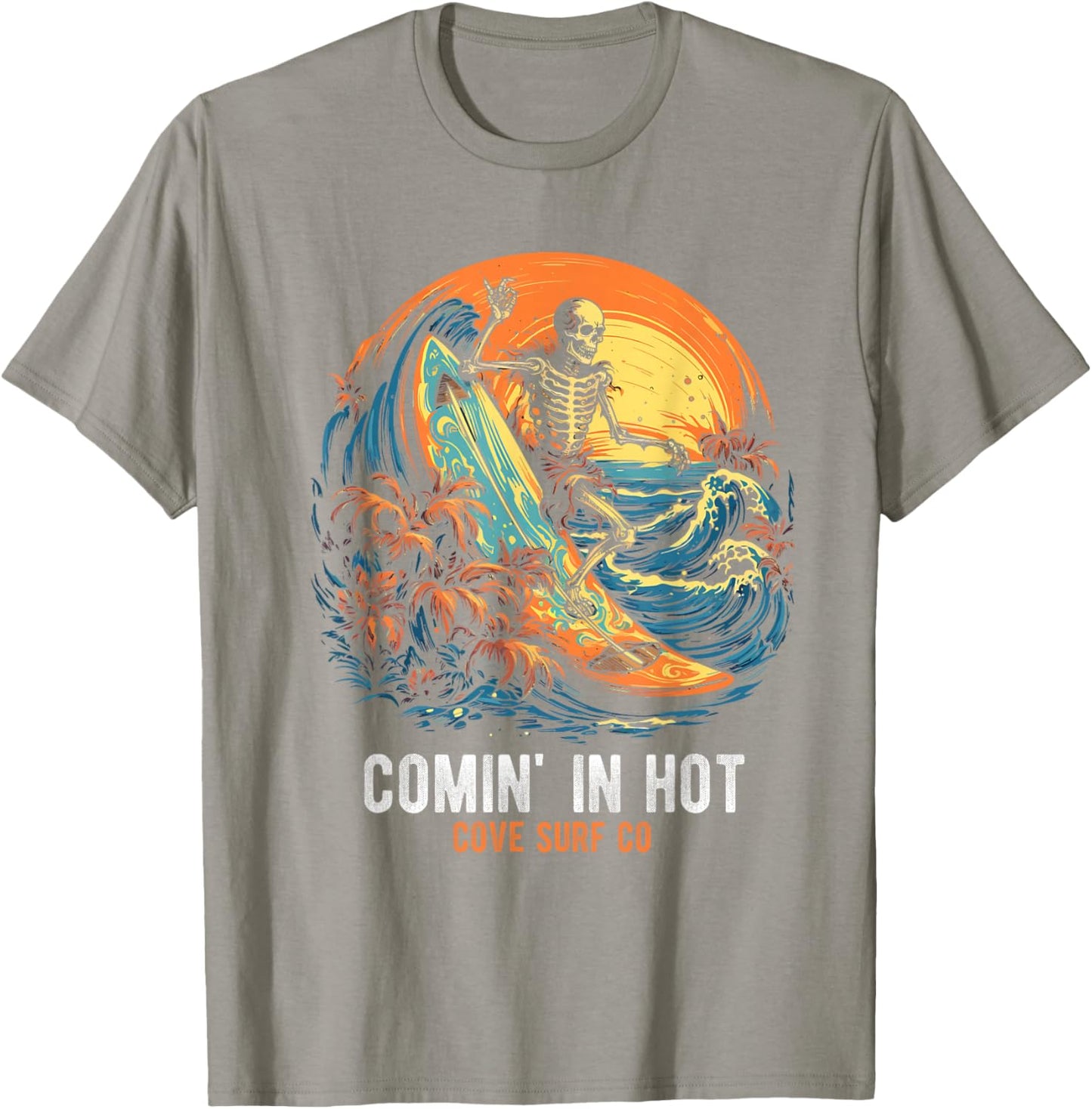 COMIN' IN HOT COVE SURF CO Surfing Skeleton T-Shirt - T-Shirt | Sand