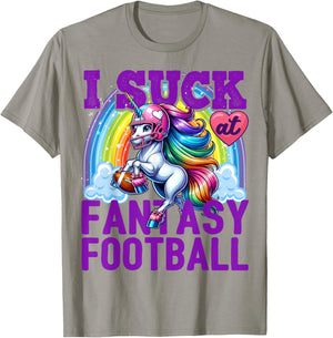 I Suck at Fantasy Football Unicorn Rainbow Loser Men T-Shirt - T-Shirt | Sand