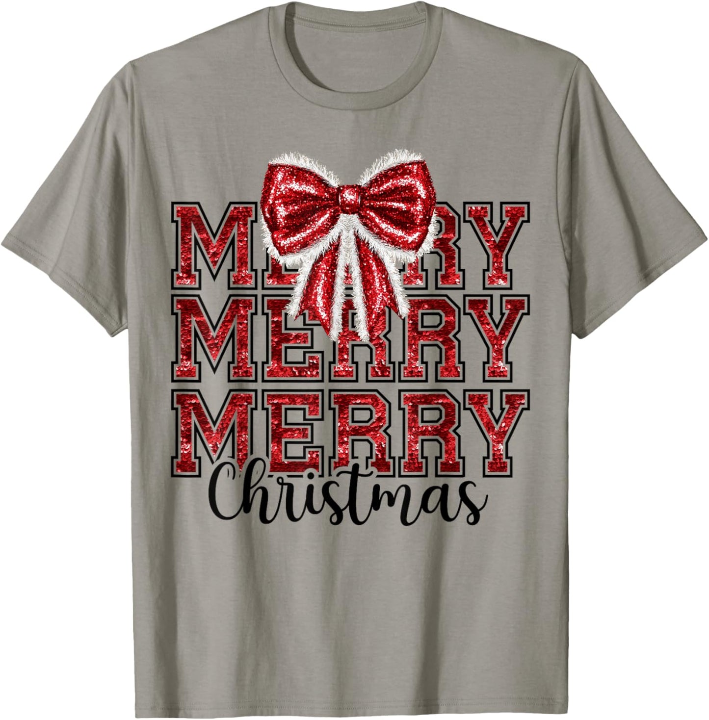 Coquette Bow Santa Claus Merry Christmas Women Xmas Pajamas T-Shirt - T-Shirt | Sand