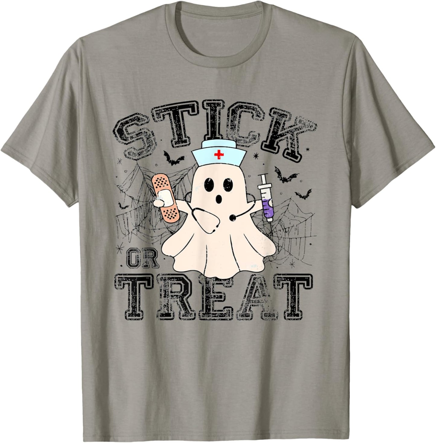 Stick Or Treat Halloween Ghost Nurse Halloween Phlebotomy T-Shirt - T-Shirt | Sand