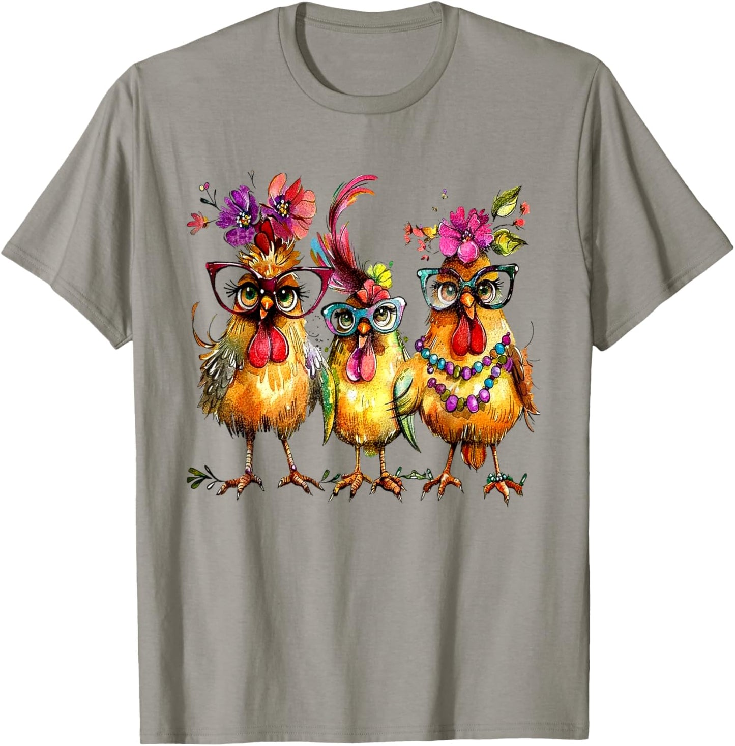 PeachBruh Funny Trio Of Chickens Whimsical Hawaii Beach Art T-Shirt - T-Shirt | Sand