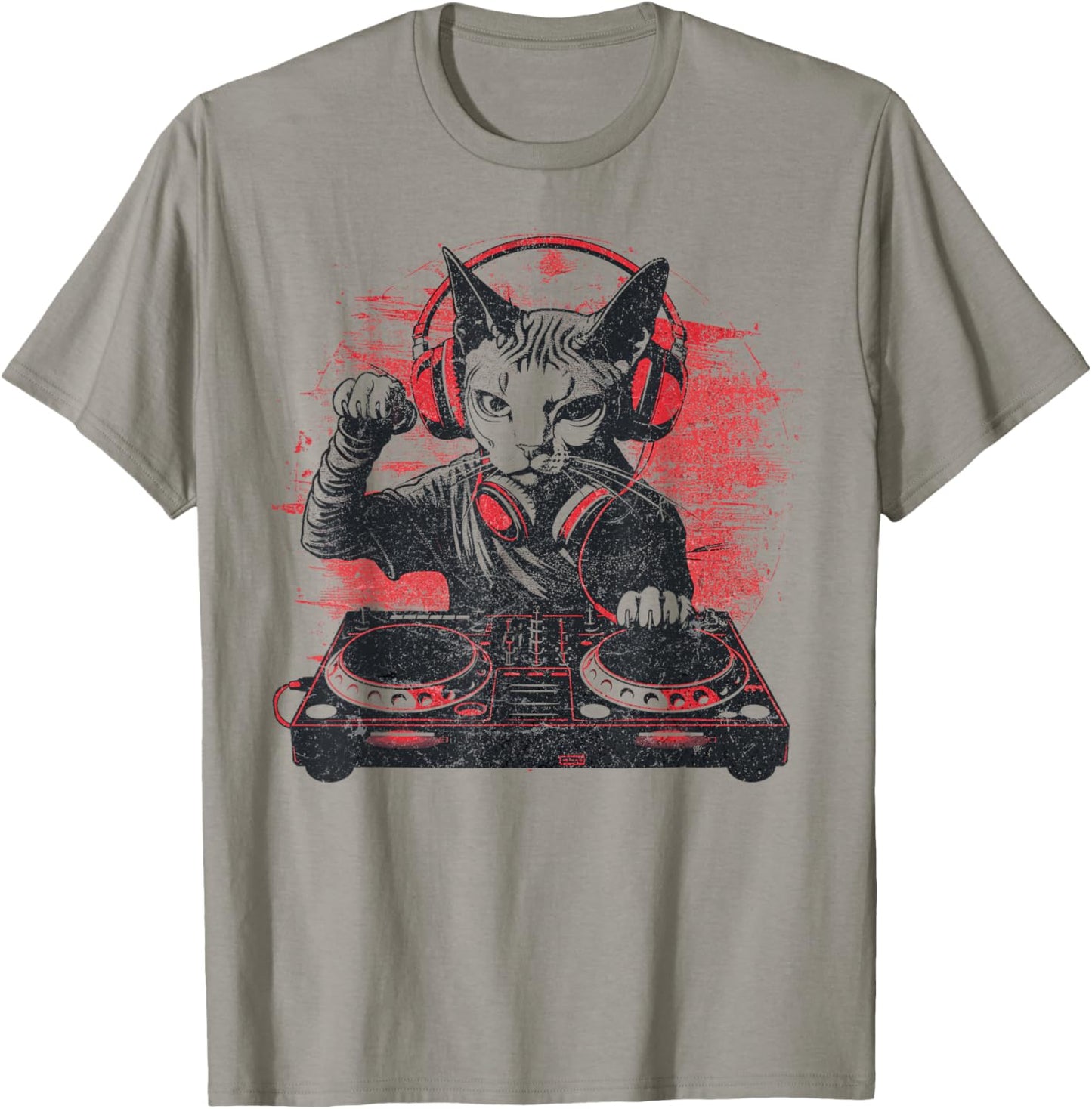 Funny Retro House DJ Sphynx Cat Disco Headphone Tech Sound T-Shirt - T-Shirt | Sand