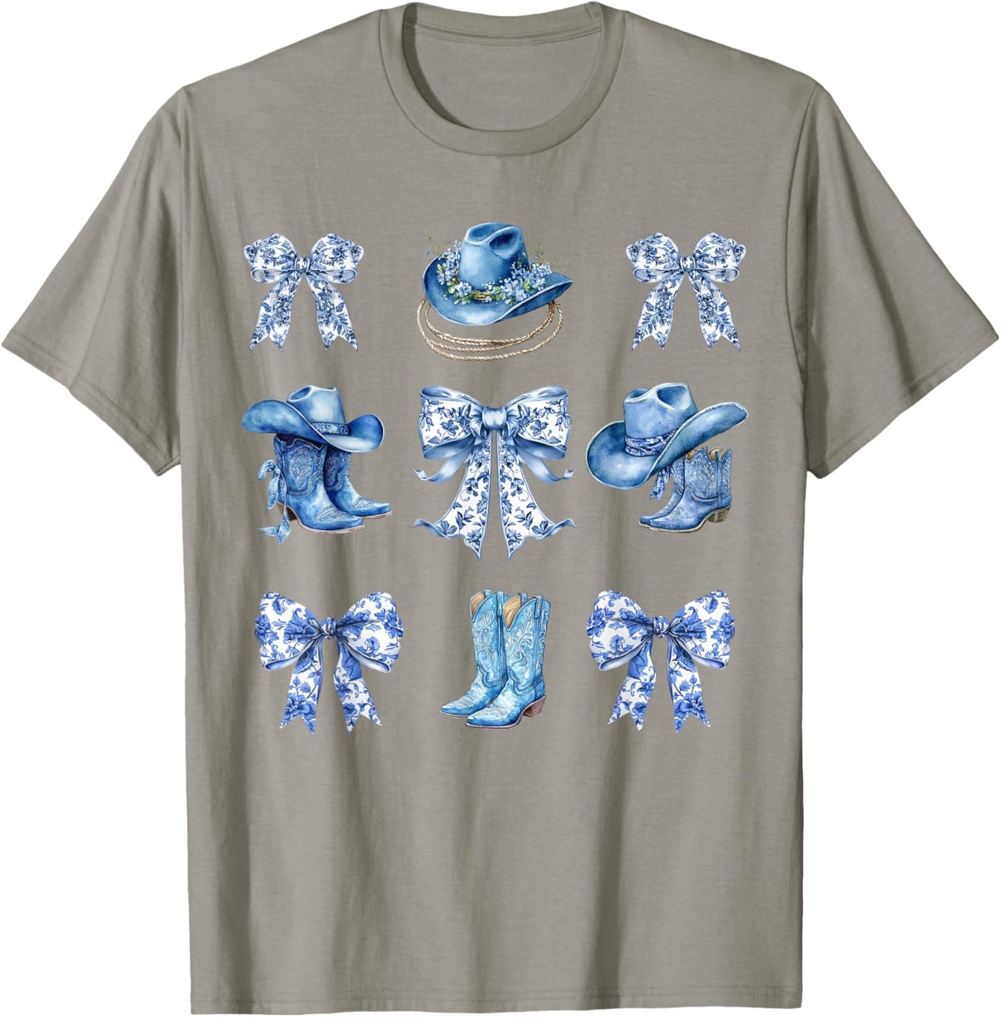 Blue Coquette Cowgirl Bows Boots Cowboy Hat Western T-Shirt - T-Shirt | Sand