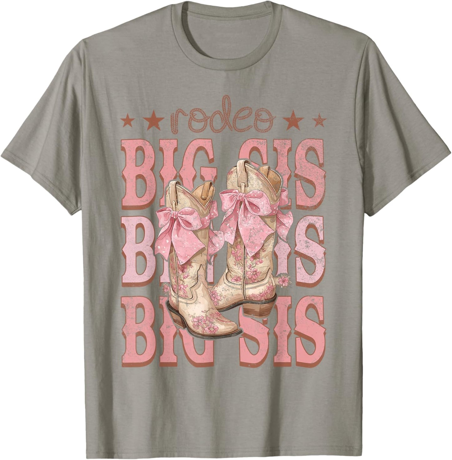 Rodeo Big Sis Pink Boots Coquette Cow-Girl Birthday Party T-Shirt - T-Shirt | Sand