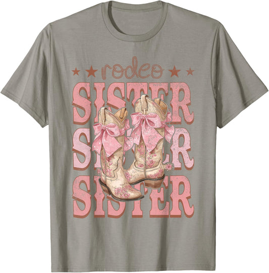 Rodeo Sister Pink Boots Coquette Cow-Girl Birthday Party T-Shirt - T-Shirt | Sand