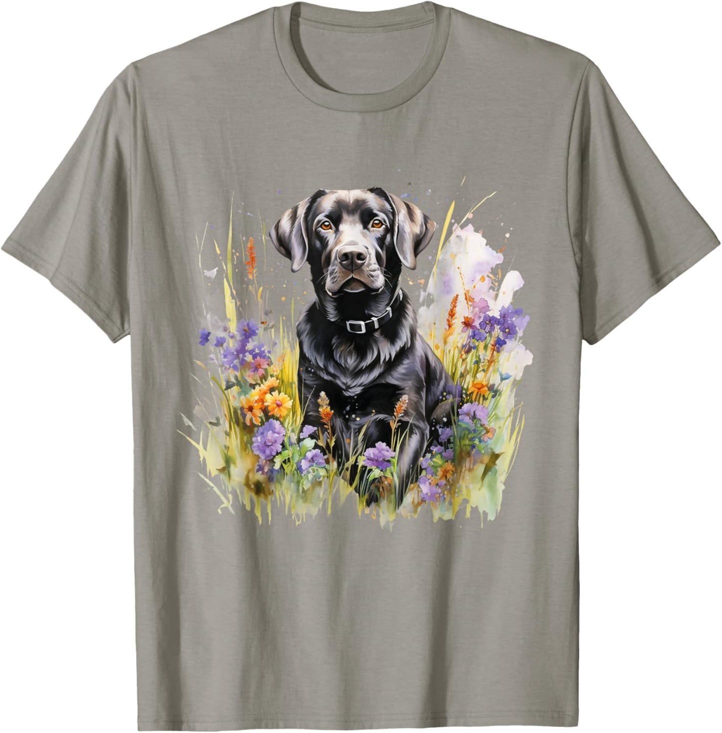 Floral Wildflower Dog Black Labrador Retriever T-Shirt - T-Shirt | Sand
