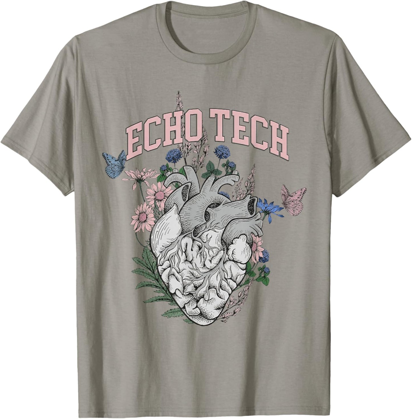 Floral rdcs anatomical heart echo tech cardiac team t ultras T-Shirt - T-Shirt | Sand