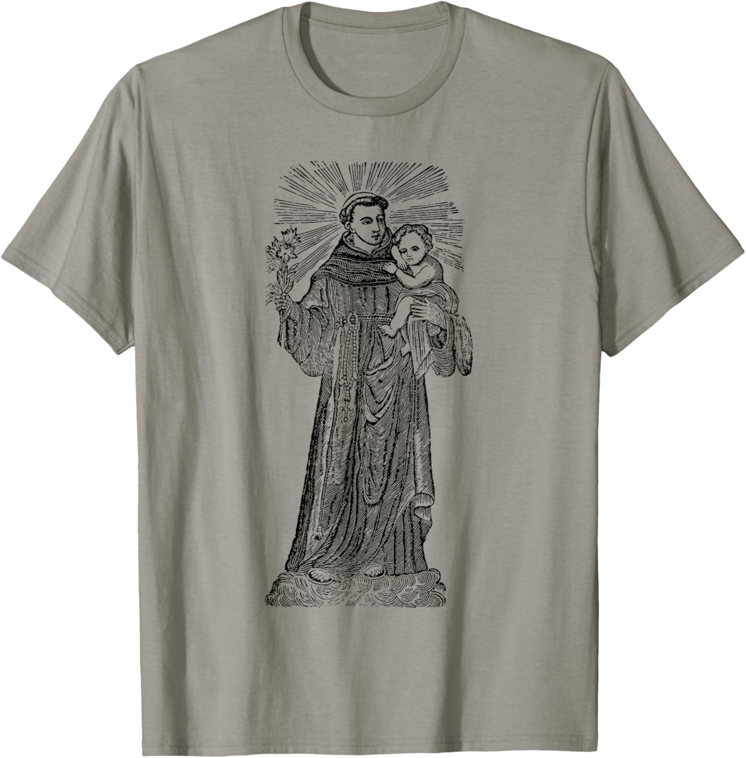 St Anthony of Padua Baby Jesus Vintage Catholic Patron Saint T-Shirt - T-Shirt | Sand